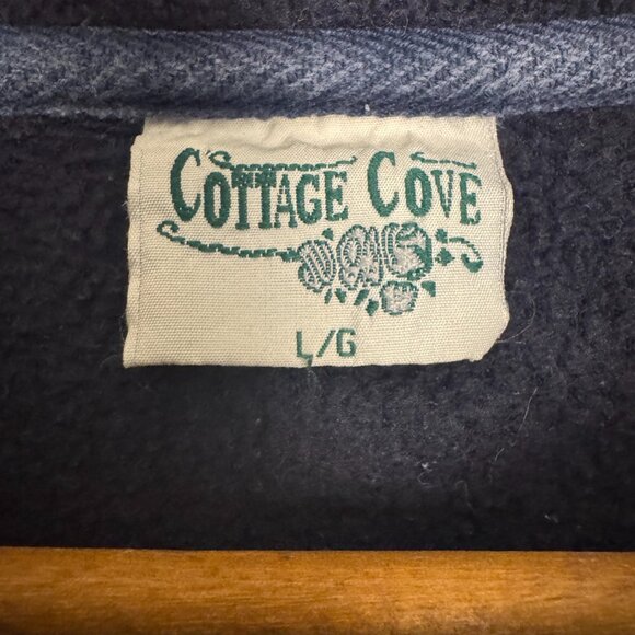 Vintage Fleece Christmas Pullover Sweater Navy Blue Let It Snow Sweatshirt - Picture 5 of 6